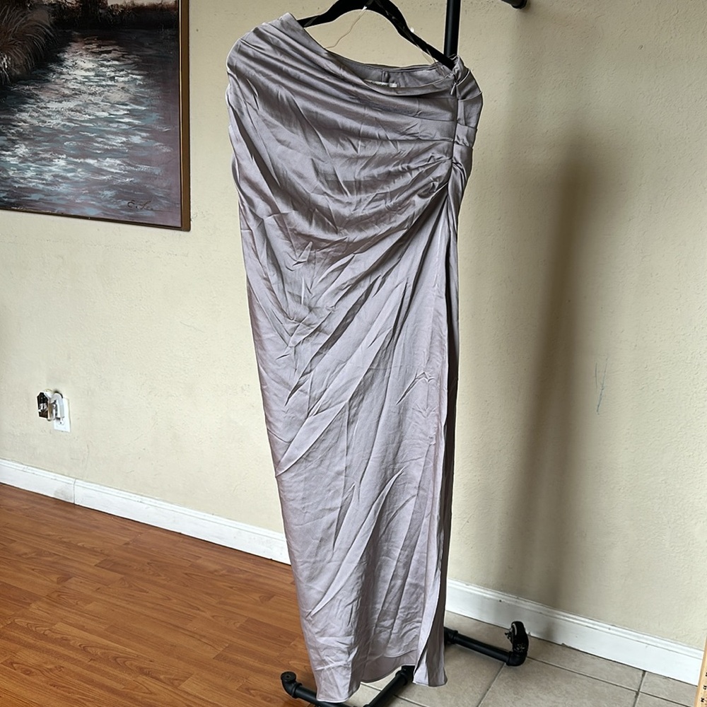 HOUSE OF CB 'Jia' Grey Satin Gathered Maxi Skirt‎ NWOT Size S - Picture 11 of 15
